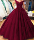 Princess Burgundy Quinceanera Dresses Ball Gowns V-Neck Sweet 16 Dress vestidos de quinceañera